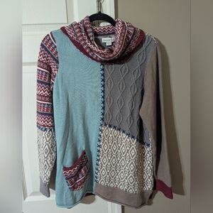 Coldwater Creek Medium Multicolor Patchwork Cowl Neck Sweater